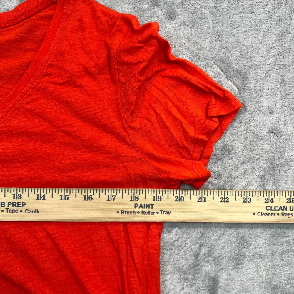Elan V-Neck Front Tie Top Womens Med Orange Red Slub Knit Short Sleeve SM10030